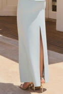 Lizbona – blue maxi dress with a peplum and a hand-shaped flower