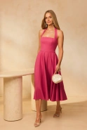 Albena – rosa Midi-Kleid mit Bindung am Hals