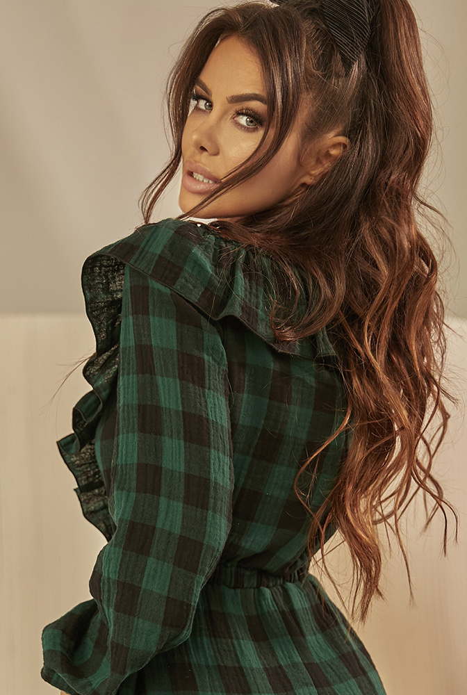 Manuka - bottle green checkered dress