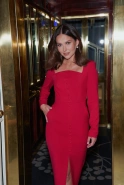 Sydney – red midi dress with buttons