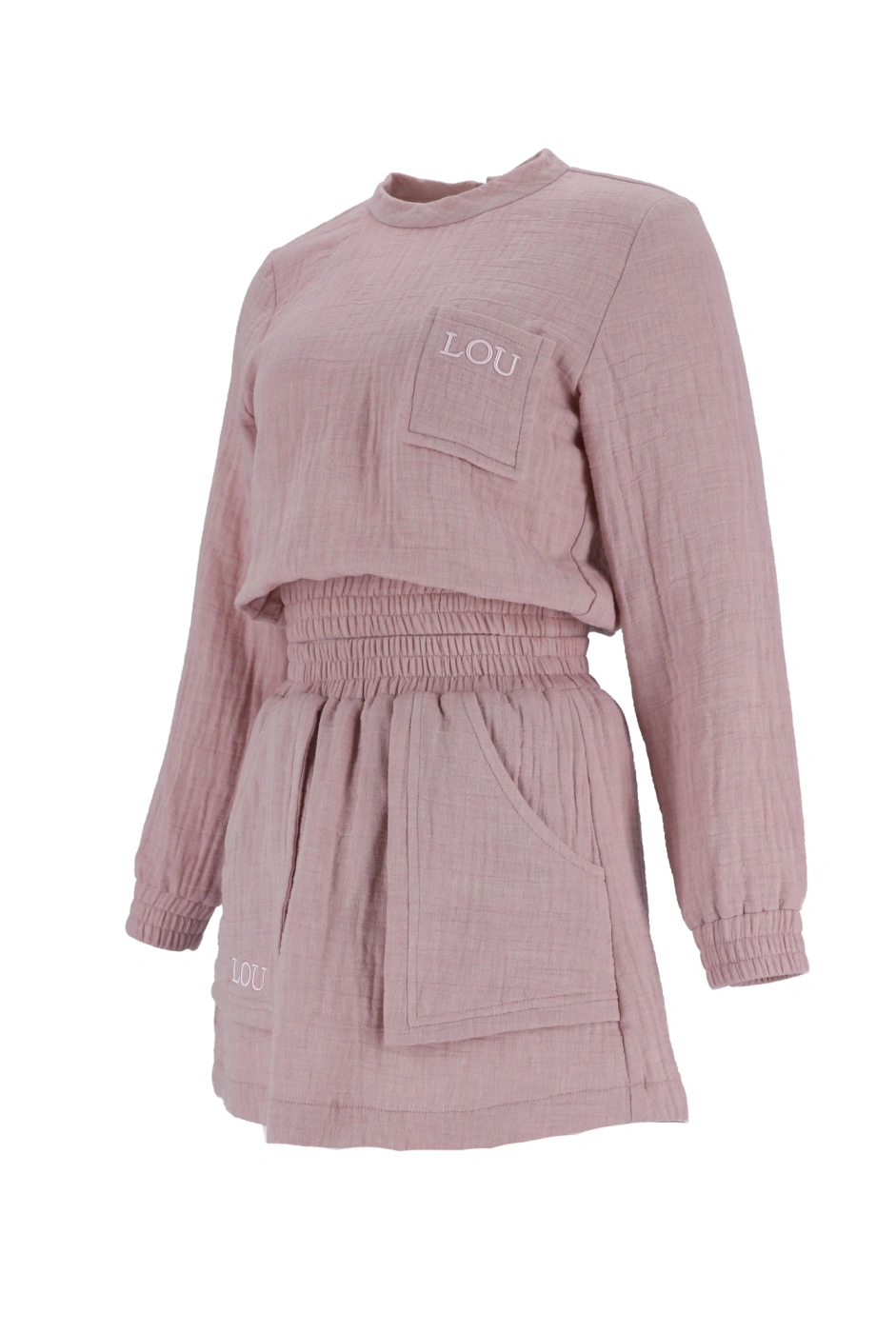 Kama - Pink tracksuit set with mini skirt and embroideries