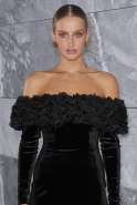 Vayana – black mini dress with floral embellishment