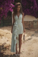 Fidelia - Brocade maxi dress in pastel mint color
