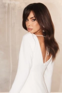 Irelia - elegant mini dress with brooch in ecru shade