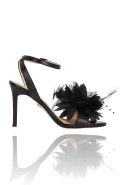Brinley - Klassische schwarze Stilettos mit gefiederter Clip-on-Blume