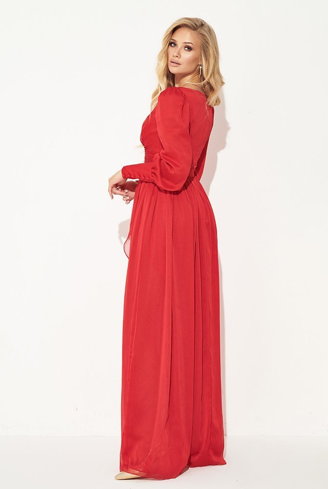Pilar - rotes langes Kleid mit Stickerei
