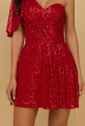 Adison - Asymmetrical Red Mini Dress with Sequins
