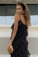 Samanta – schwarzes Maxikleid mit luftigen Volants
