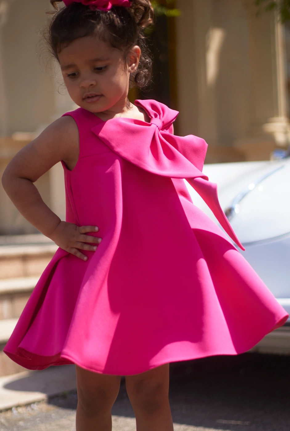 Mist - Rosa Kinderkleid mit Schleife und Haargummi