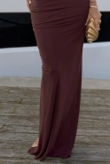 Dorita – chocolate maxi dress with decorative neckline