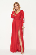 Pilar - rotes langes Kleid mit Stickerei
