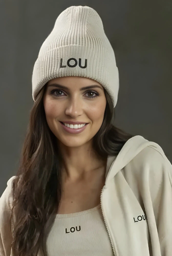 Beige Winter Beanie with Lou Logo