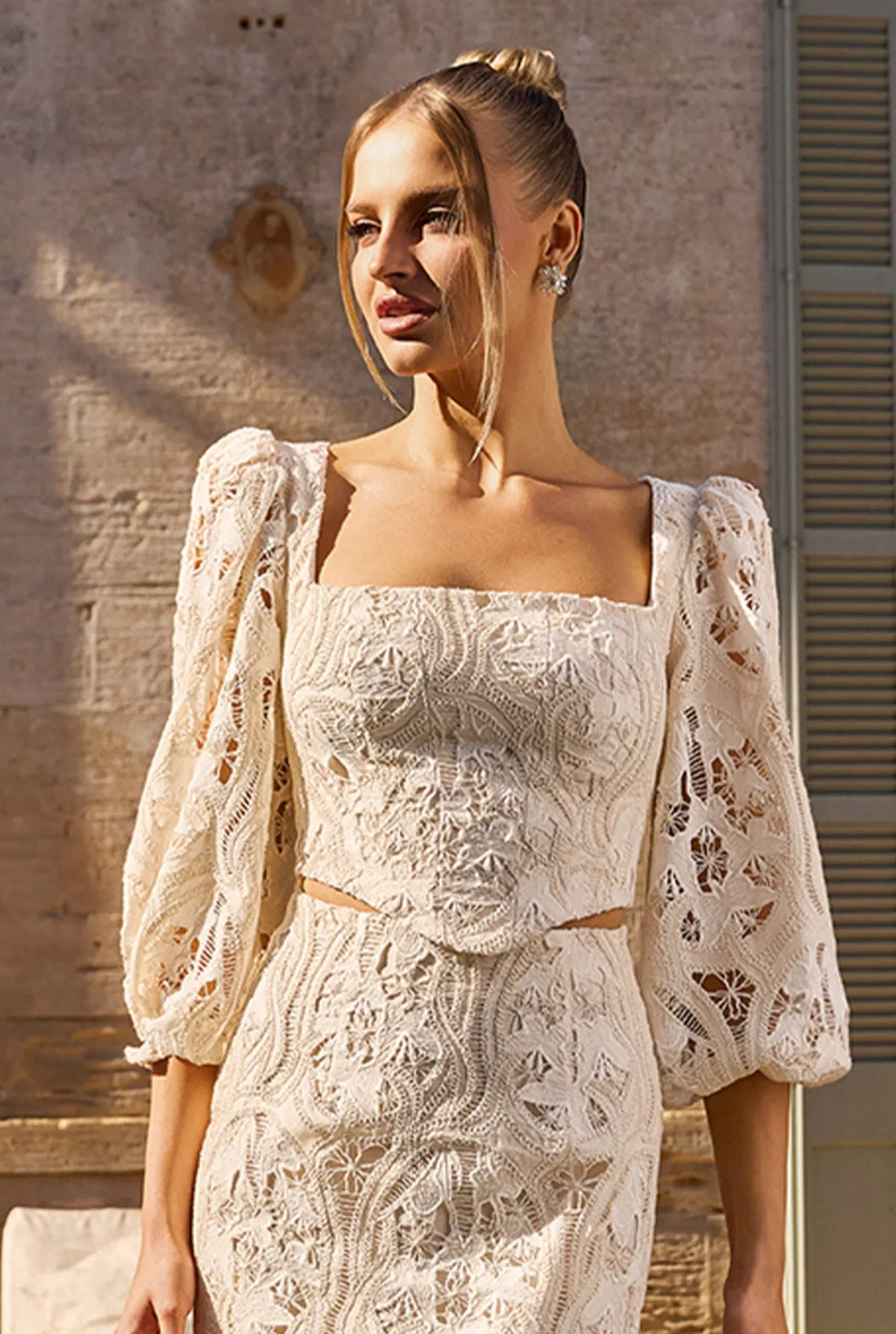 Manola - cream cotton openwork midi dress