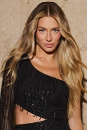Janica – black asymmetrical sequin mini dress