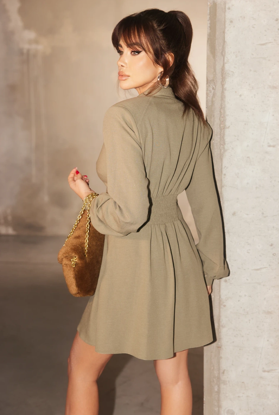 Eliana - Olive Shirt Style Dress