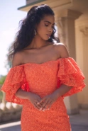 Sucre - Elegant mini lace dress in invigorating orange