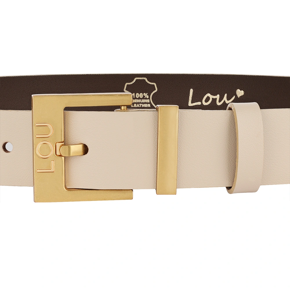 Charo belt - Women's belt in ecru shade with gold buckle and subtly engraved Lou logo.