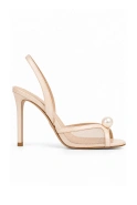 Lumiere – hellbeige Sandalen mit dekorativer Perle