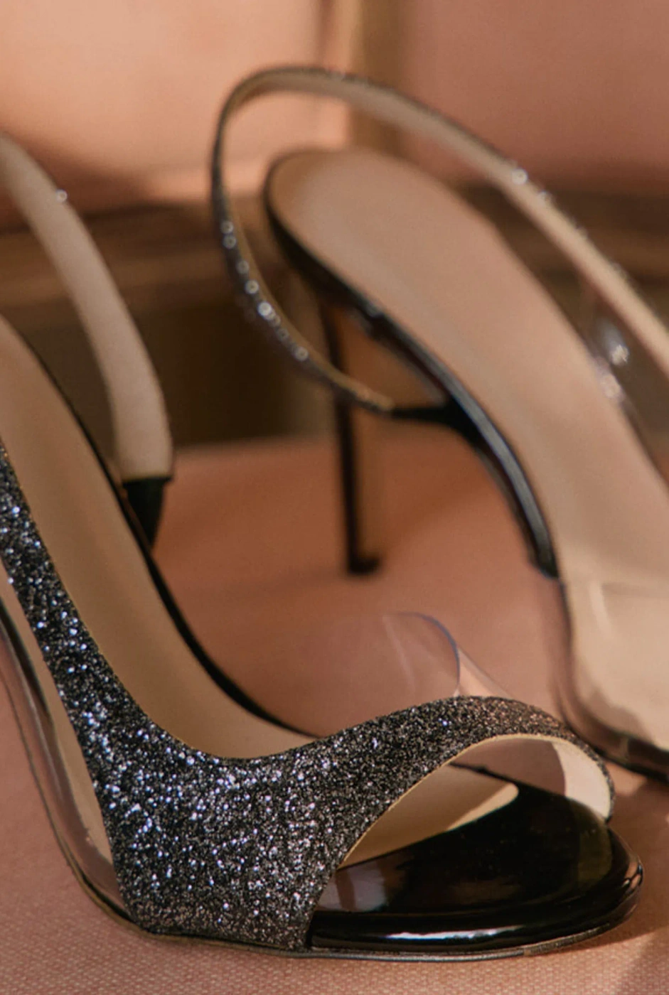 Valles - black glitter sandals with transparent details