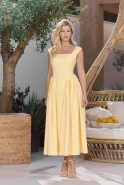 Yonca – yellow midi dress with square neckline