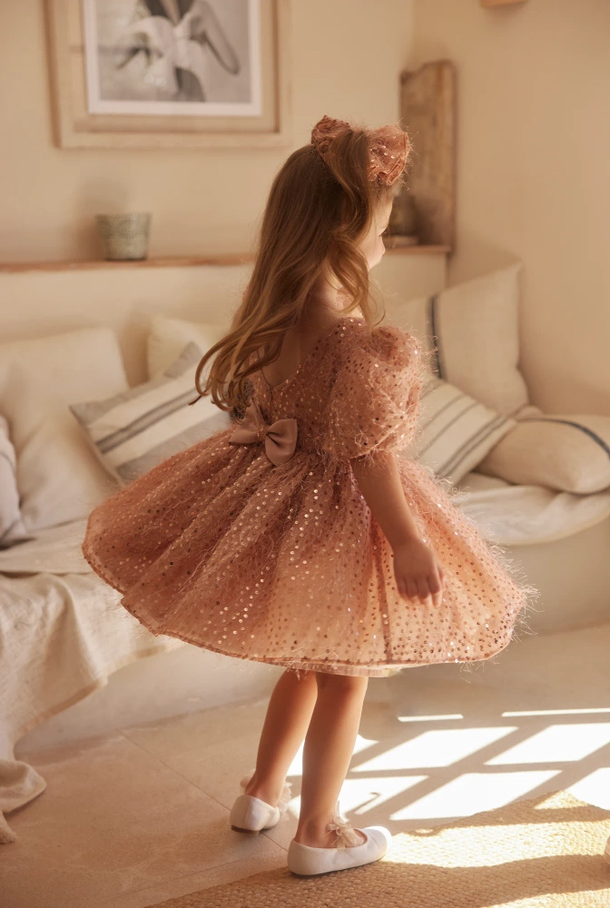 Kimi - Children's Mini Dress with Buffs and Embellished Bow