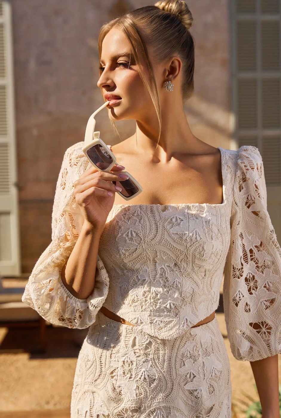 Manola - cream cotton openwork midi dress