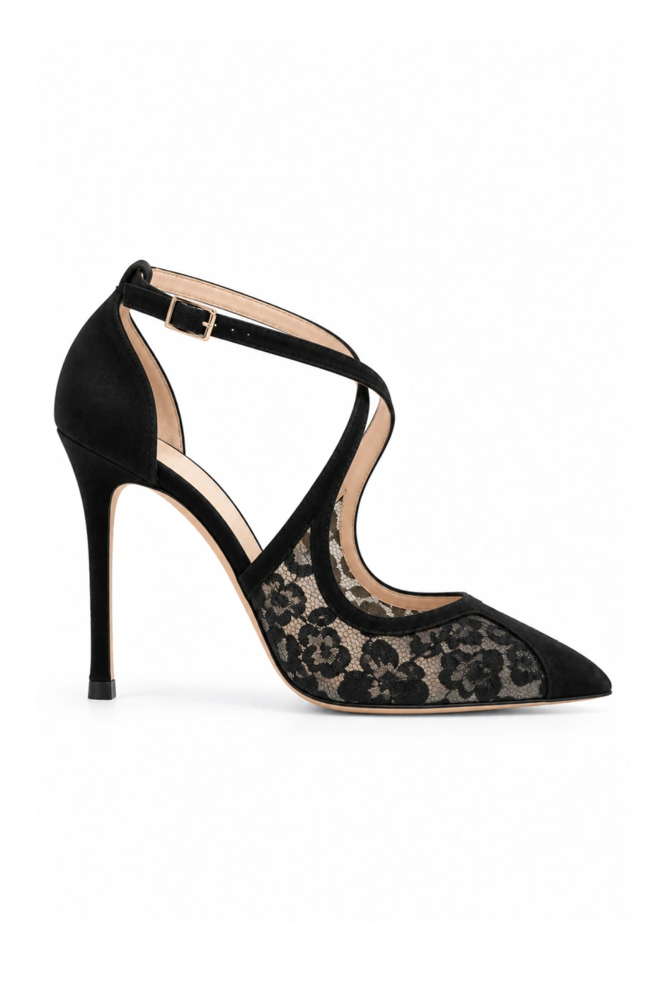 Chiari – black suede high heels with lace detail