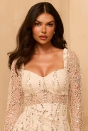 Ketnis - ecru mini dress with lace fringes
