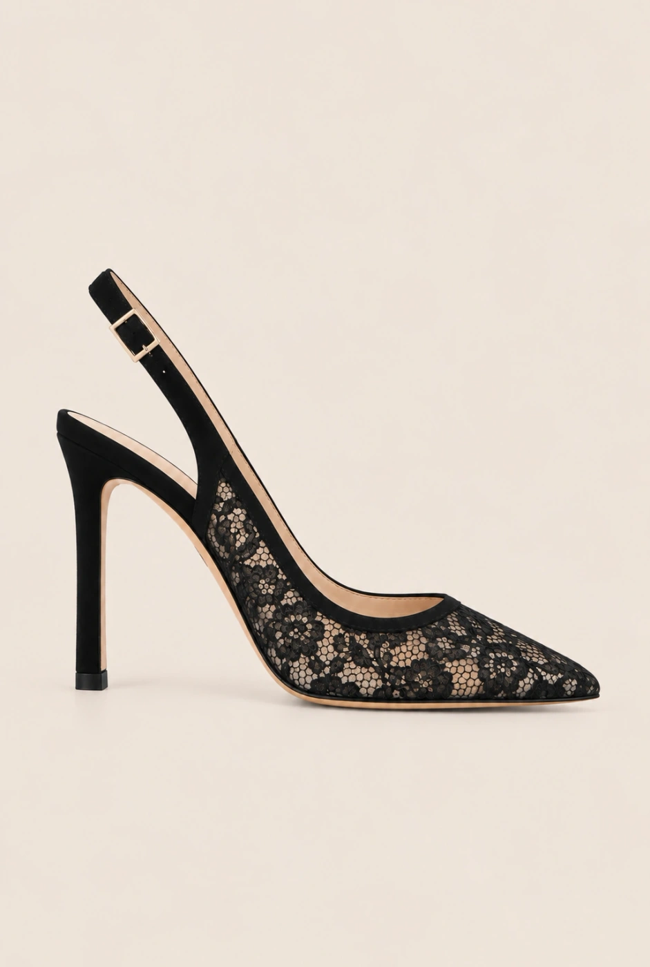 Lessy – schwarze Spitzen-Pumps mit Wildledereinsätzen