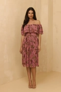Lavinia - Midikleid in schmutzigem Rosa mit Blumendruck
