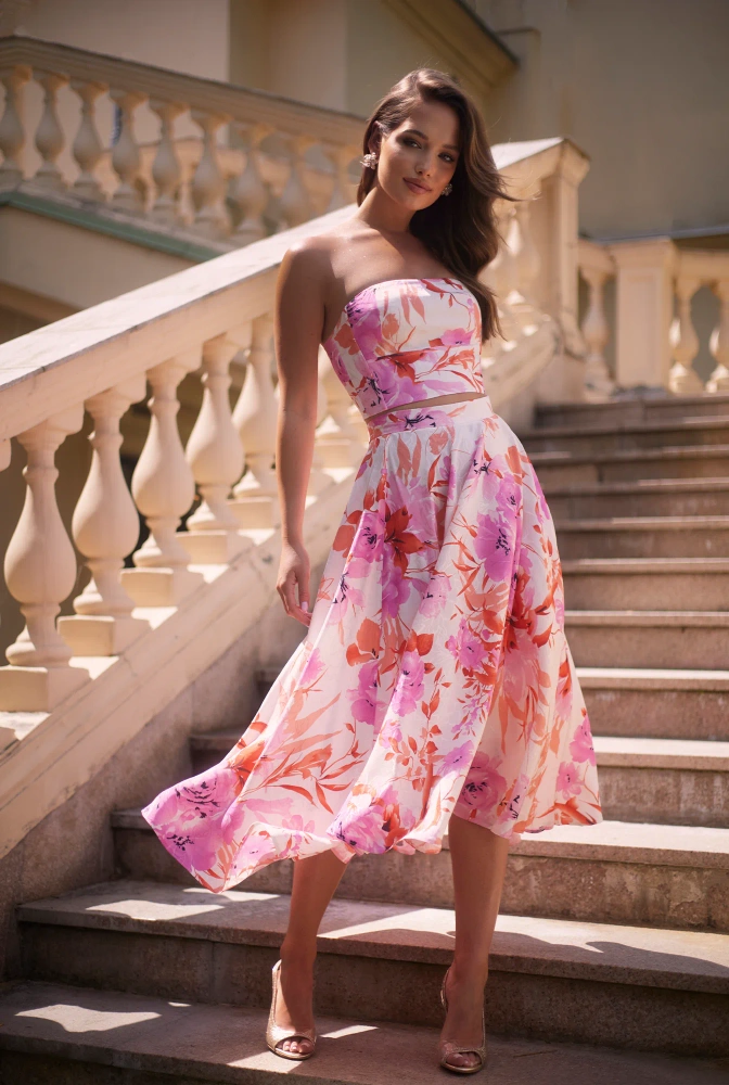 Donatella - Rock + Bralet-Set mit Korsett-Ausschnitt in Blumenmuster