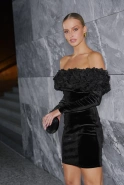 Vayana – black mini dress with floral embellishment