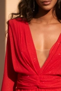 Kinzly - impressive dress in the color of intense red with glitter