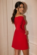 Blubell - rotes Kleid mit offenen Schultern und Reißverschluss