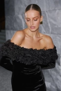 Vayana – black mini dress with floral embellishment