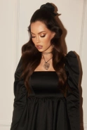 Halika - Black Mini Dress with Sleeve Buffs