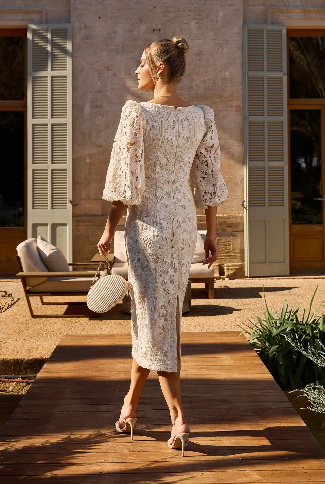 Manola - cream cotton openwork midi dress