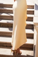 Kendra - Asymmetrical midi dress with underwire bodice, detachable straps and decorative jabot