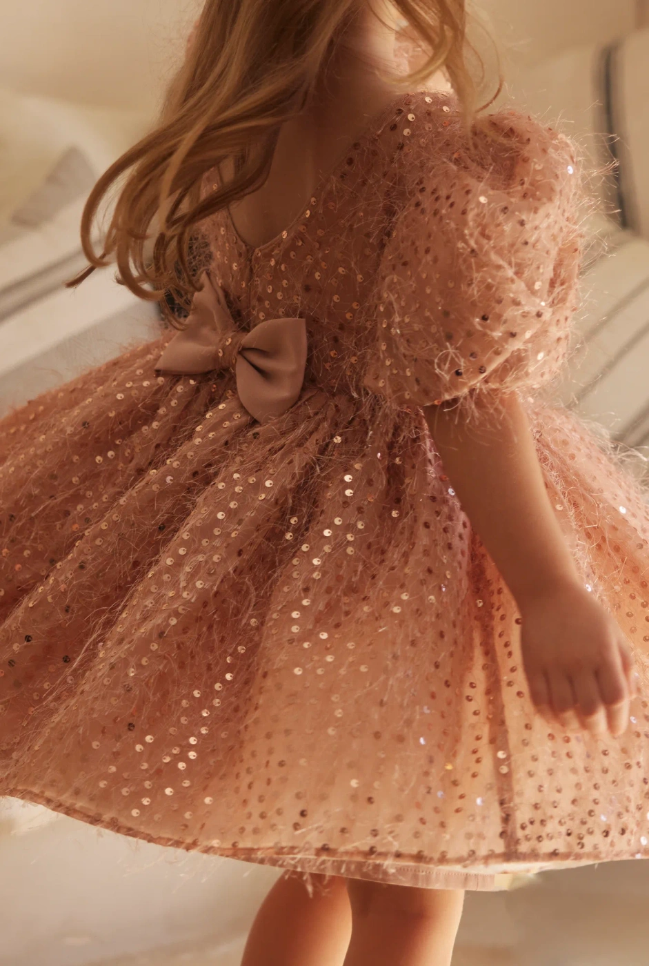 Kimi - Children's Mini Dress with Buffs and Embellished Bow