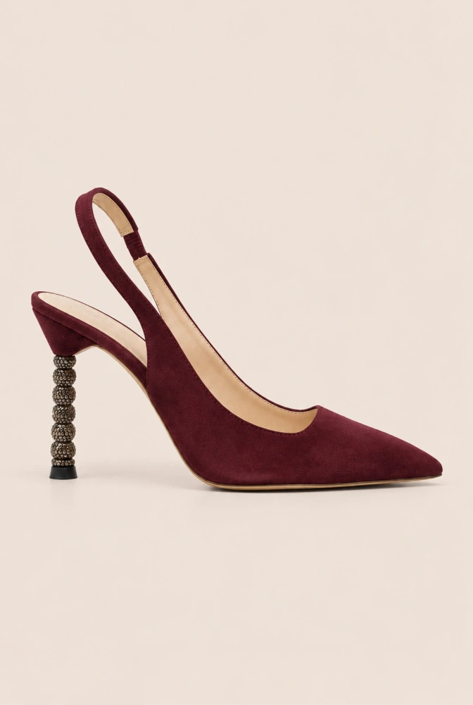 Briella – burgundy high heels with rhinestones in the heel