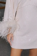 Toluca – ecru mini dress with sequins and feathers