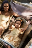 Tide - Yellow Children's Dress with Buff Sleeves and Frills + Hariband