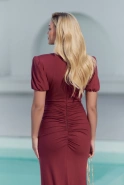 Paola – braunes Maxikleid mit Drapierelementen