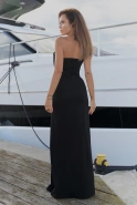 Hayami – schwarzes Maxikleid mit plissierter Vorderseite