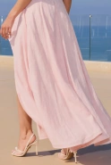 Elmina – light pink midi dress with an asymmetrical hem