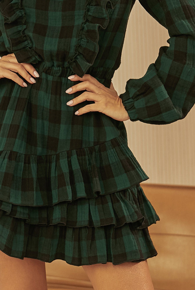 Manuka - flaschengrün kariertes Kleid