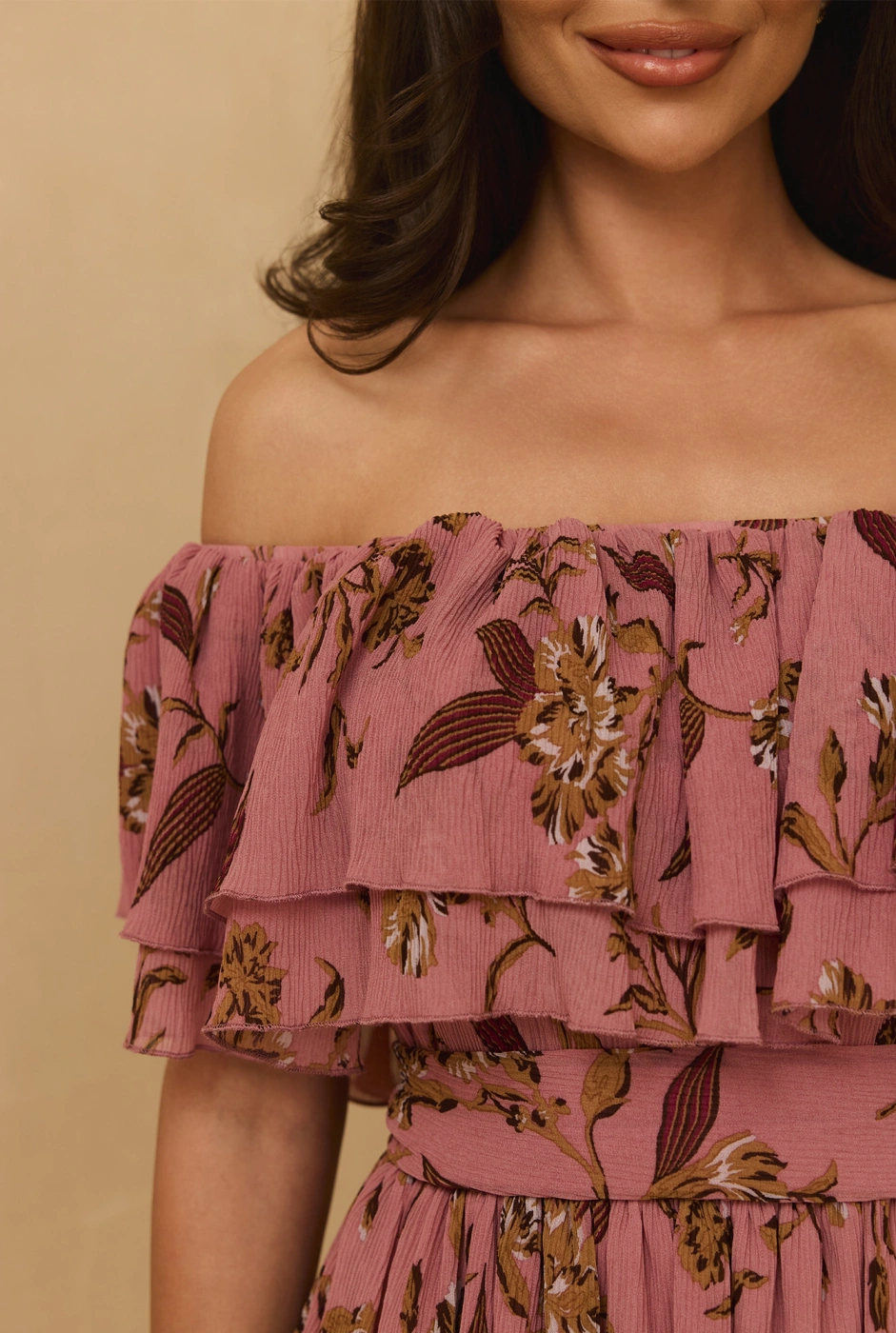 Lavinia - Midi dress in dirty pink with floral prints