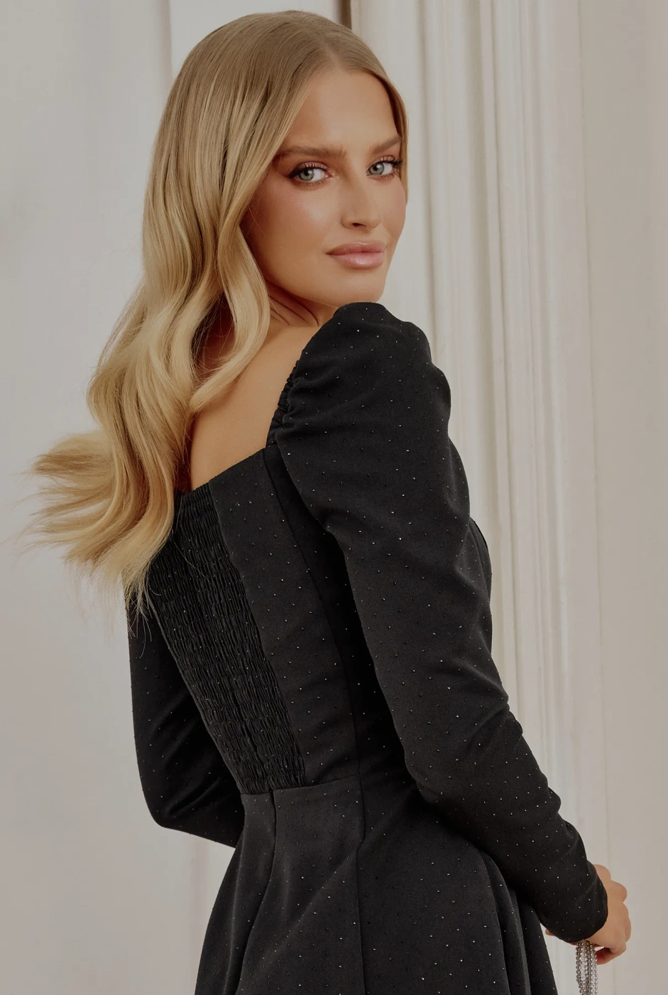 Panan - Black Mini Dress with Rhinestones