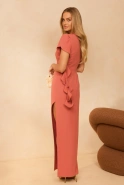 Ayleen – coral maxi dress with an embellished sleeve