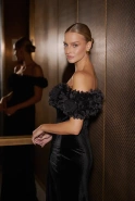 Klaudia – black maxi dress with floral embellishment